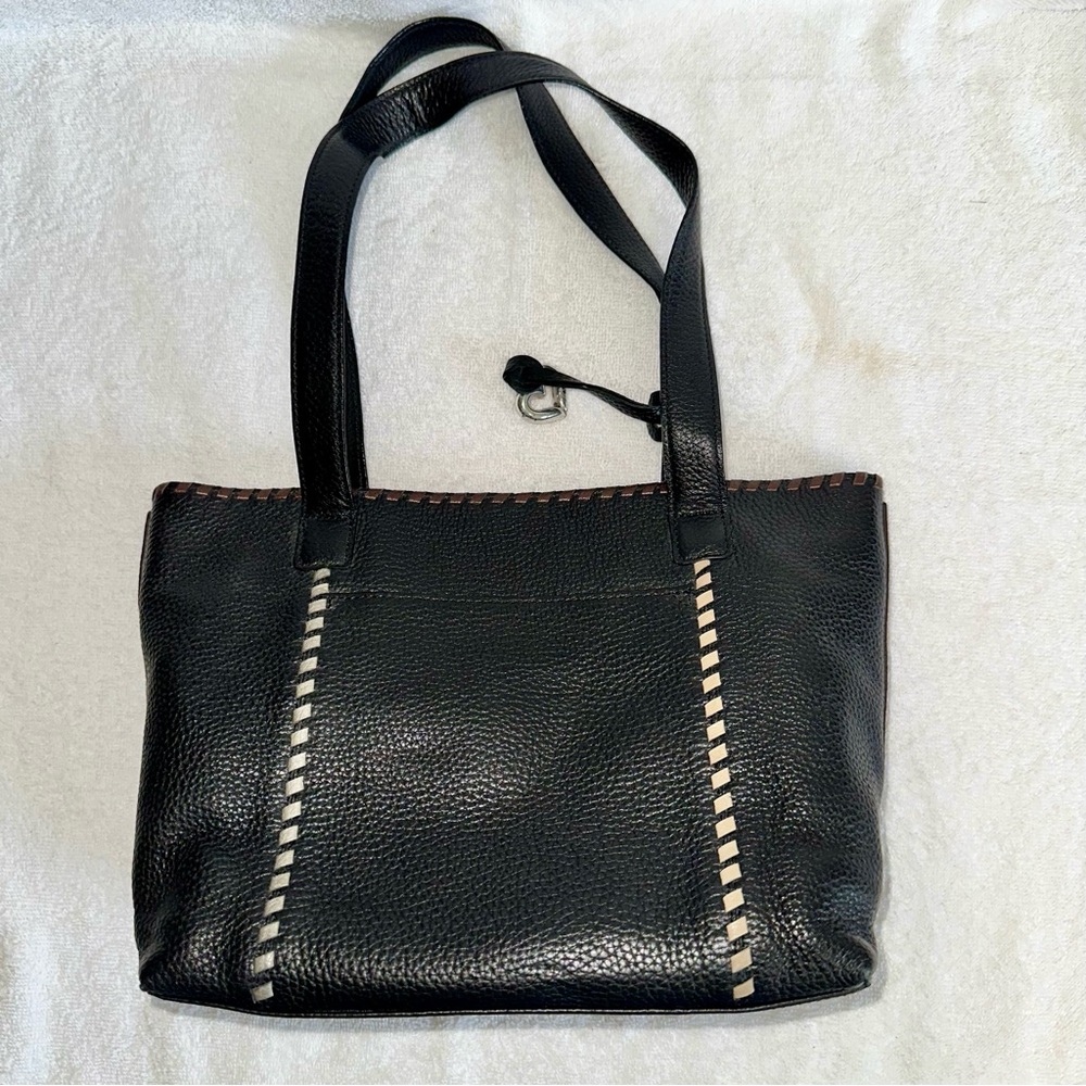 Vintage Brighton Black Leather Tote Bag Whipstitch Heart Charm 90s Y2K Shoulder - Picture 10 of 10